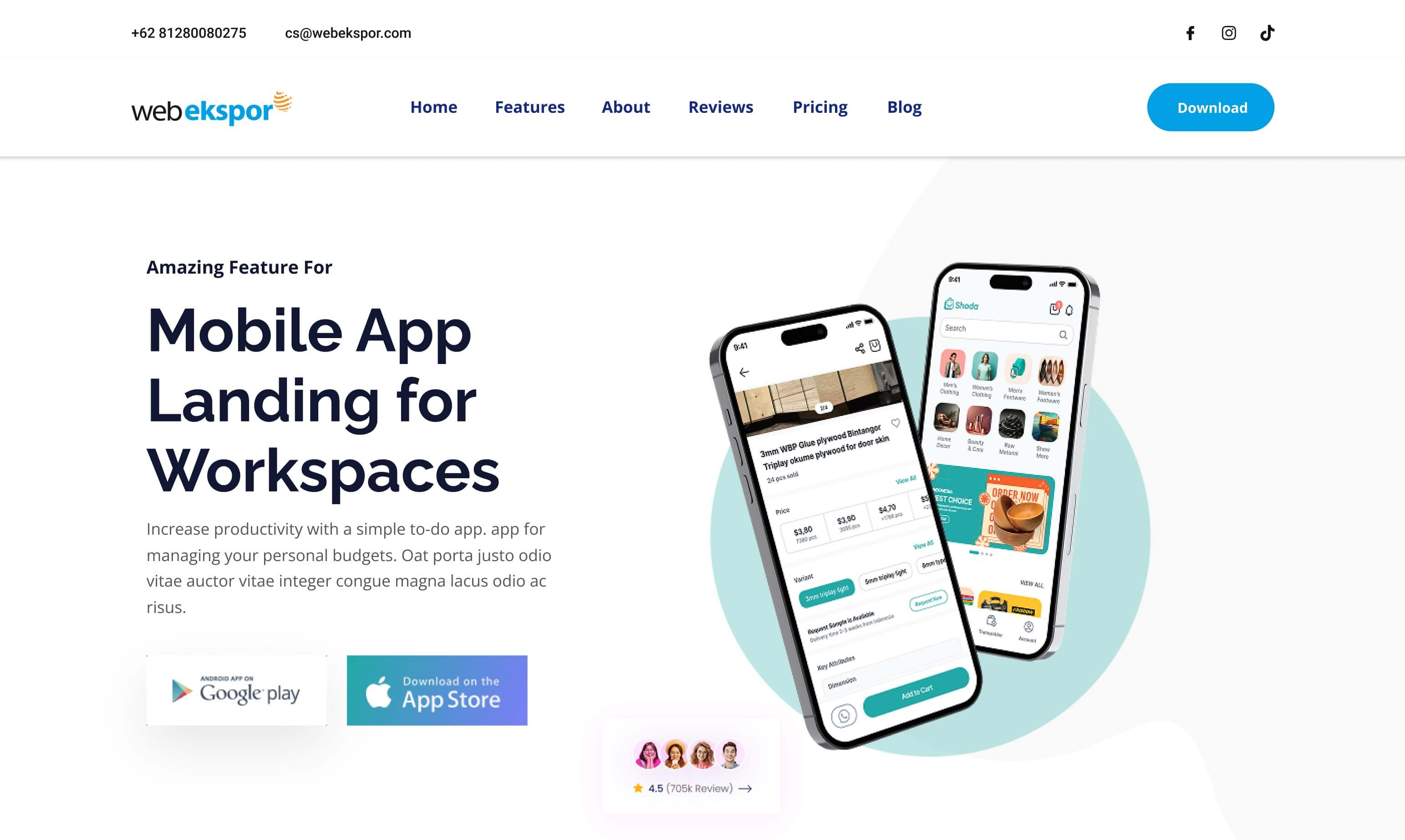 mobile app landing aplikasi software subscrption